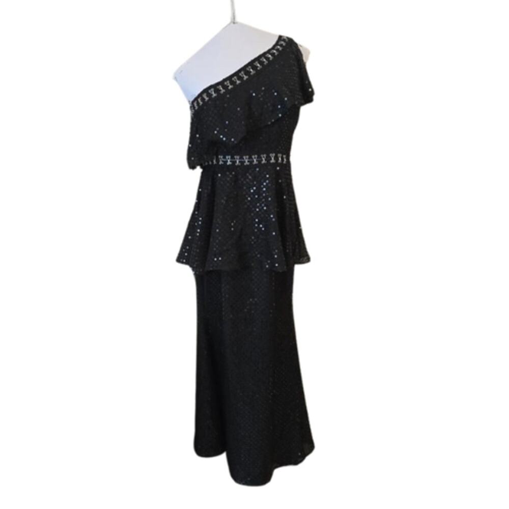 X by NBD Runway Sample One Shoulder Peplum Gown in Black NWOT Sample Size 4 - Picture 2 of 4